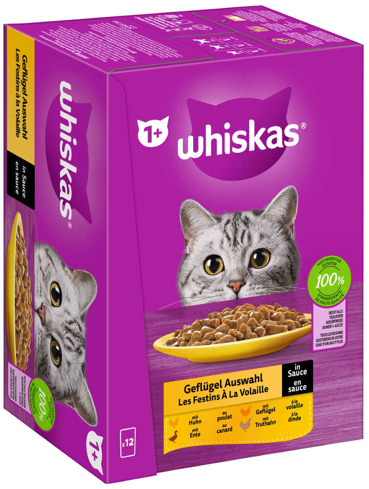 whiskas Katzen-Nassfutter PB Multipack 1+ Geflügel in Sauce 12 x 85g